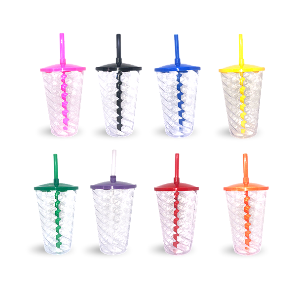 Copo Twister 500ml Transparente com Tampa e Canudo
