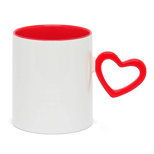 Caneca de Cerâmica Branca com Alça Coração Externa Vermelha – 325ml | Lançamento