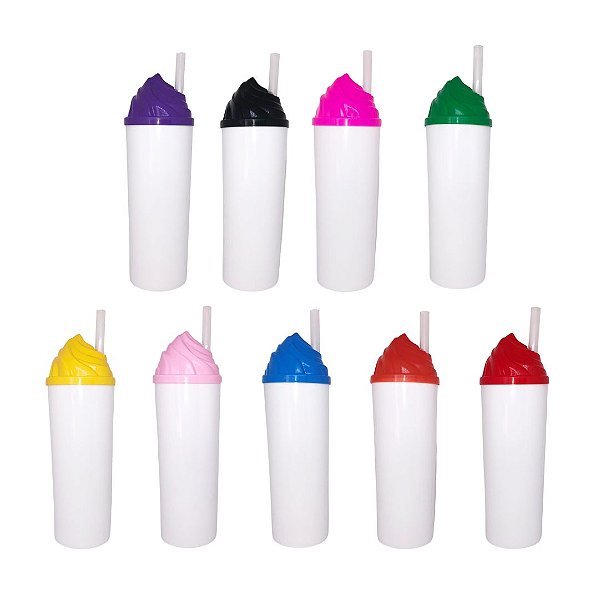 Copo Long drink branco Chantilly  Com Tampa E Canudo