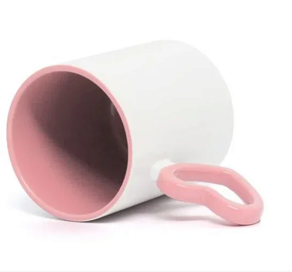 Caneca de Cerâmica Branca com Alça Coração Externa Rosa Claro – 325ml | Lançamento