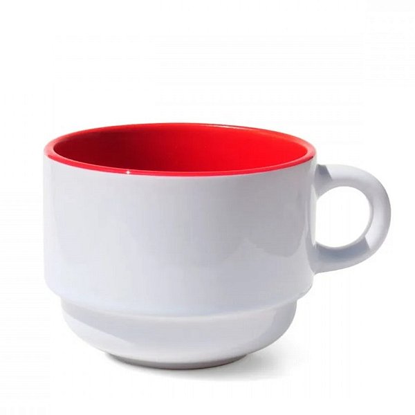 Xícara de Cerâmica Branca com interior colorido Vermelha 180ml – Ideal para Sublimação - Empilhável