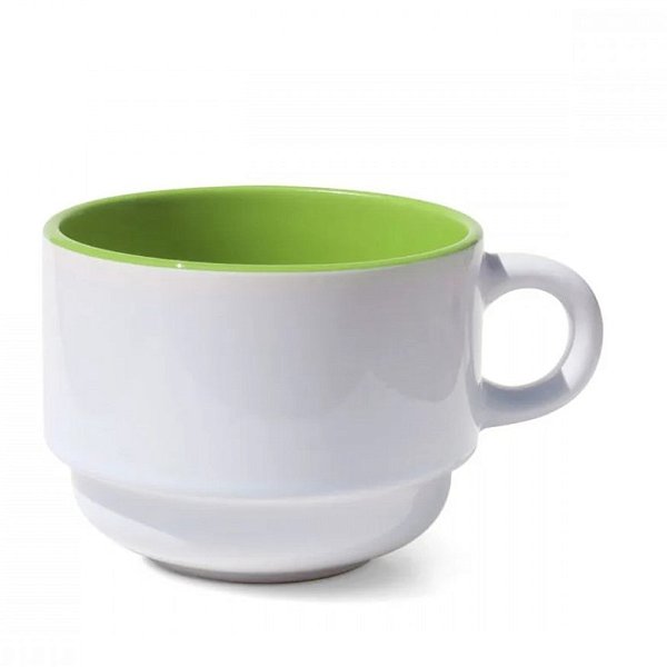 Xícara de Cerâmica Branca com interior colorido Verde claro 150ml – Ideal para Sublimação - Empilhável