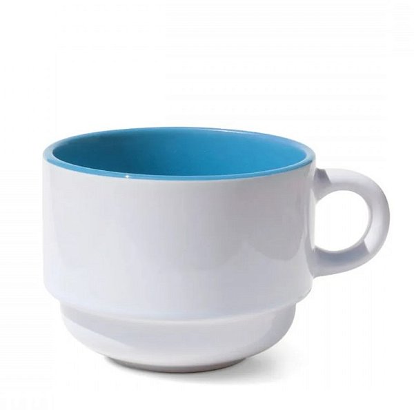 Xícara de Cerâmica Branca com interior colorido Azul claro 180ml – Ideal para Sublimação - Empilhável