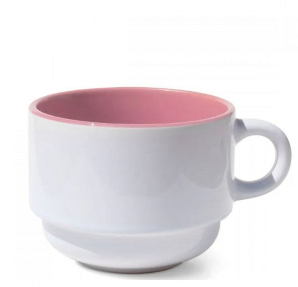 Xícara de Cerâmica Branca com interior colorido Rosa claro 180ml – Ideal para Sublimação - Empilhável