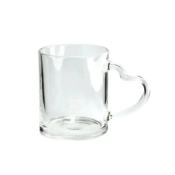 Caneca de Vidro Cristal 325ml alça coraçao para Sublimação | Qualidade Premium