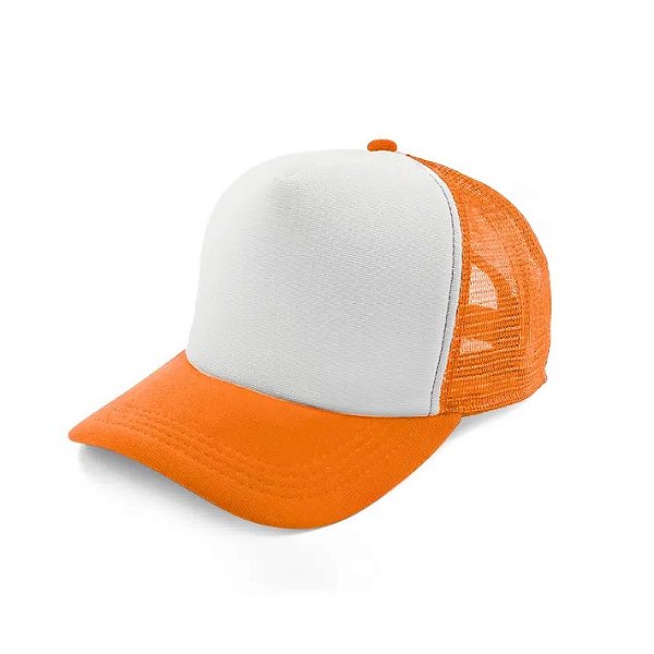 Boné de Tela com a Frente Branca para Sublimação - Laranja- Tamanho Único  (P/ Sublimação)