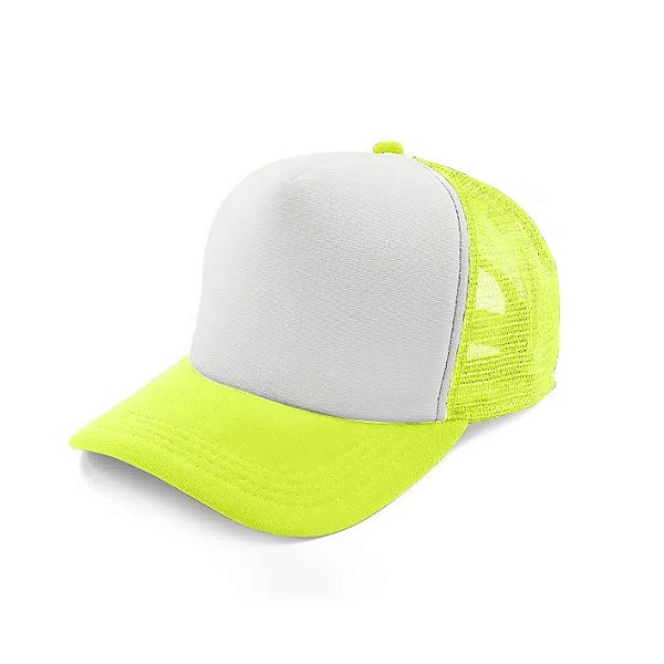Boné de Tela com a Frente Branca para Sublimação - Amarelo neon - Tamanho Único  (P/ Sublimação)