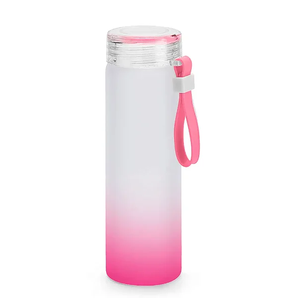 Garrafa de Vidro Degradê Rosa Pink 450ml para Sublimação | Com Alça de Silicone