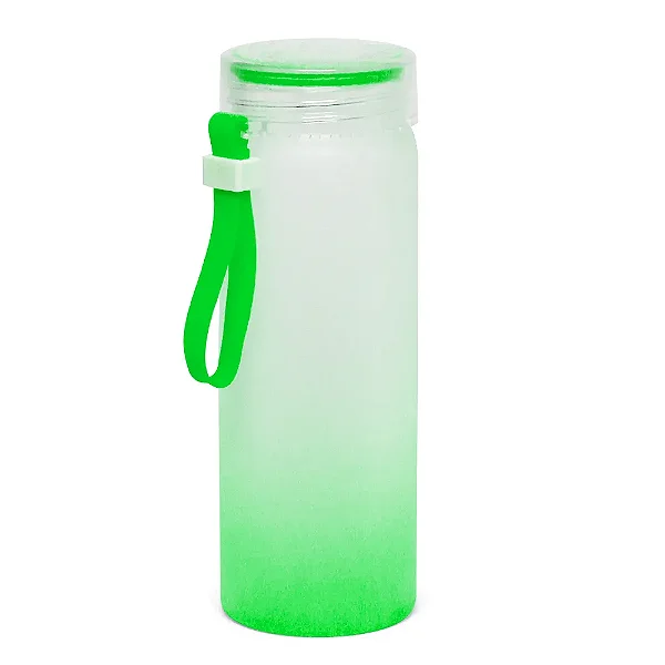 Garrafa de Vidro Degradê Verde claro 450ml para Sublimação | Com Alça de Silicone