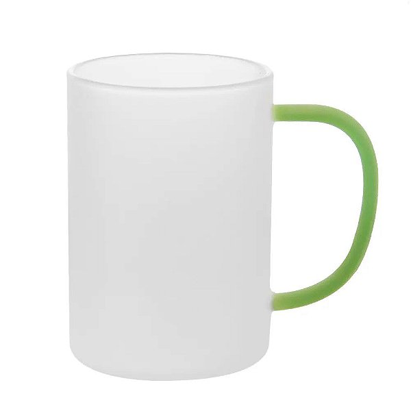 Caneca de Vidro Borossilicato Jateada com Alça Verde claro- 300ml para Sublimação