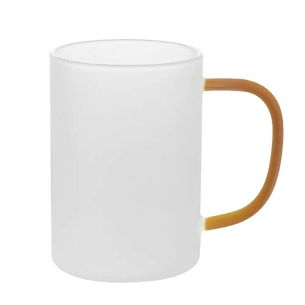 Caneca de Vidro Borossilicato Jateada com Alça Marrom- 300ml para Sublimação