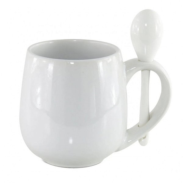 Caneca Branca Belly com Colher e Interior Branco- 350ml - para Sublimação