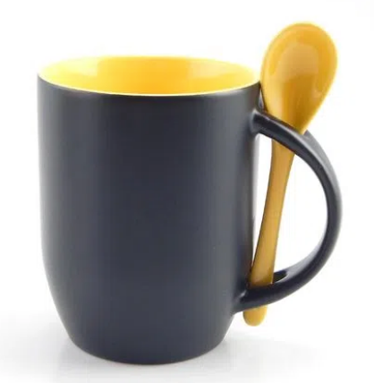 Caneca Mágica com Alça e Colher Amarela para Sublimação - Premium