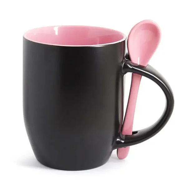 Caneca Mágica com Alça e Colher Rosa para Sublimação - Premium