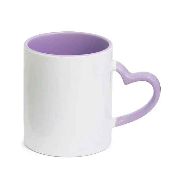 Caneca Branca com Alça Coração Lilás - Interior e Alça Colorida 325ml | Para Personalização/ Sublimação