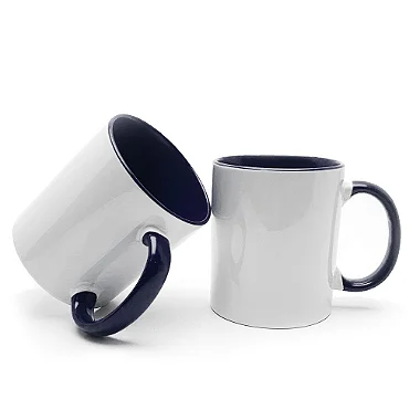 Caneca Branca Interior e Alça Azul escuro Para Sublimação 325ml