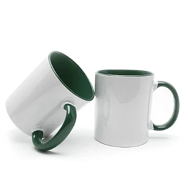 Caneca Branca Interior e Alça Verde escuro Para Sublimação 325ml