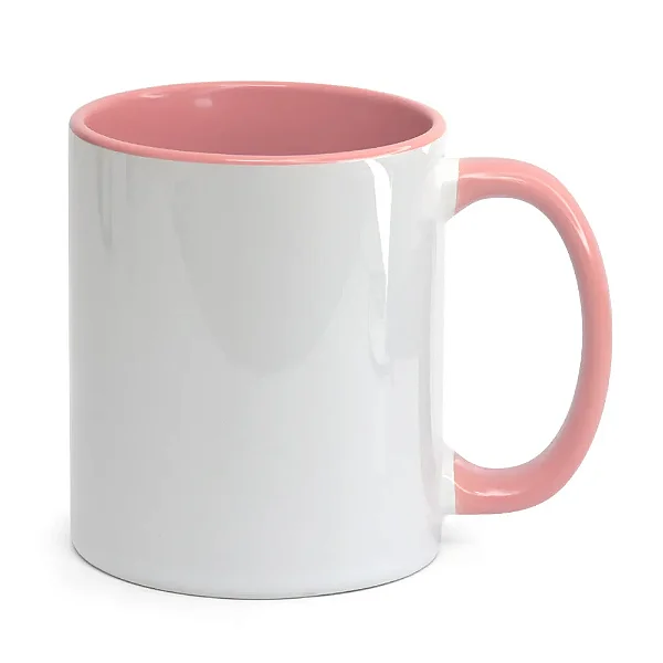 Caneca Branca Interior e Alça Rosa Para Sublimação 325ml