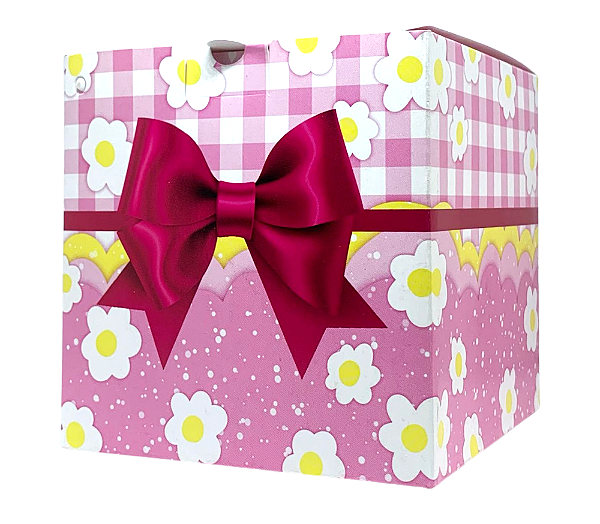 Caixinha de Caneca "Laço rosa pink e margaridas brancas" Pct c/ 12 Unidadess