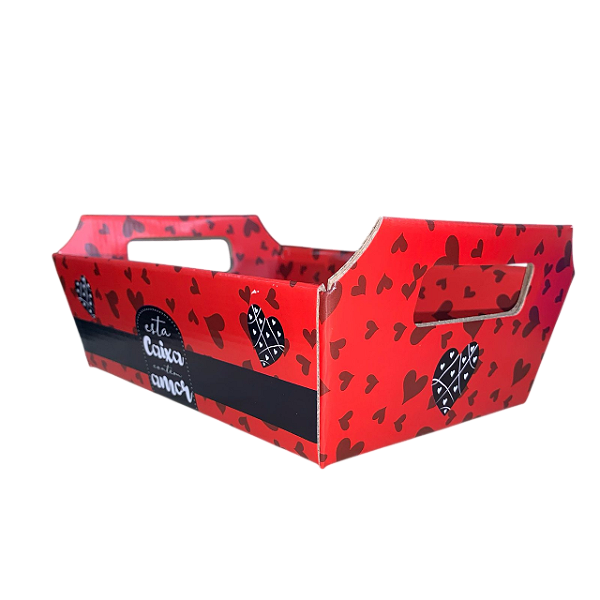 Cesta de Papel Cartão Estampa vermelha com coração 23x19 cm - cesta para montar kits