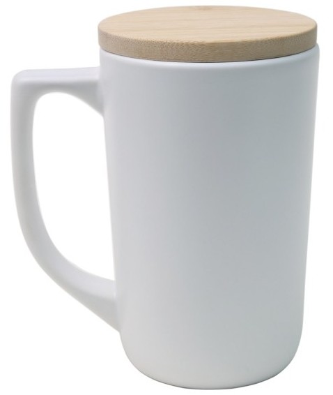 Caneca Cerâmica Breeze com Tampa de Bambu – Branco Fosco