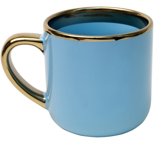 Caneca Cerâmica Imperial – Interna/Externa Azul com Borda e Alça Ouro · 400ml