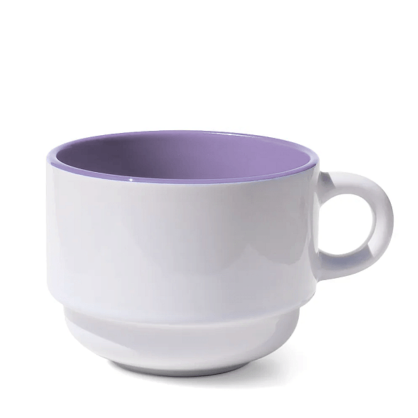 Xícara de Cerâmica Branca com interior colorido Lilás claro 150ml – Ideal para Sublimação - Empilhável