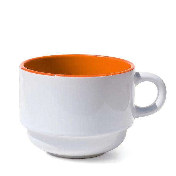 Xícara de Cerâmica Branca com interior colorido Laranja claro 150ml – Ideal para Sublimação - Empilhável