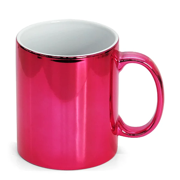 Caneca Espelhada de Cerâmica Rosa Pink para Sublimação – 325ml