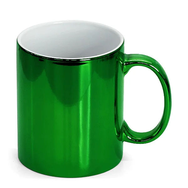 Caneca Espelhada de Cerâmica Verde para Sublimação | 325ml