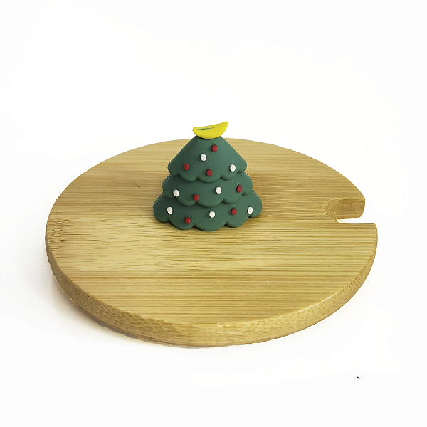 Tampa de Bambu com Miniatura Árvore de Natal Para Caneca