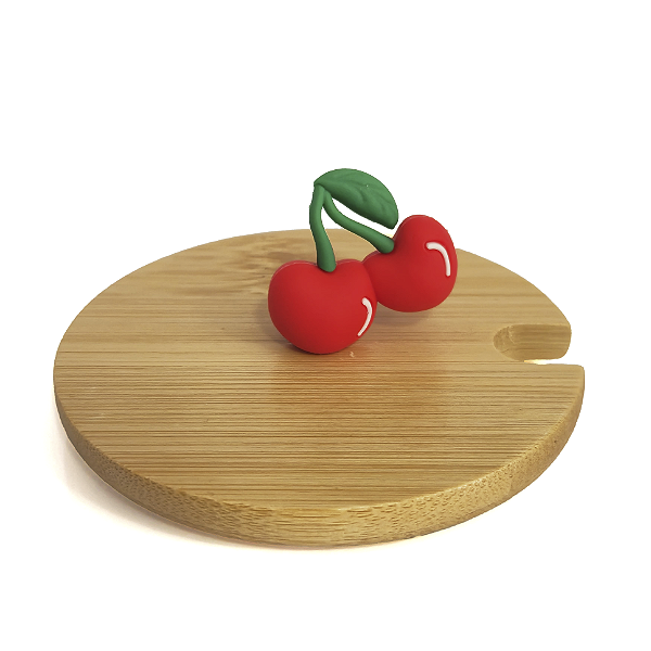 Tampa de Bambu com Miniatura Cereja Para Caneca