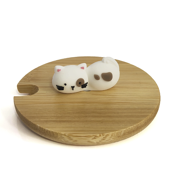 Tampa de Bambu com Miniatura Gatinho/Gato Para Caneca