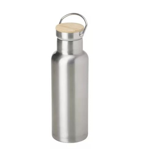 GARRAFA AÇO INOX TAMPA BAMBU TÉRMICA PRATA 600 ML PARA SUBLIMAÇÃO
