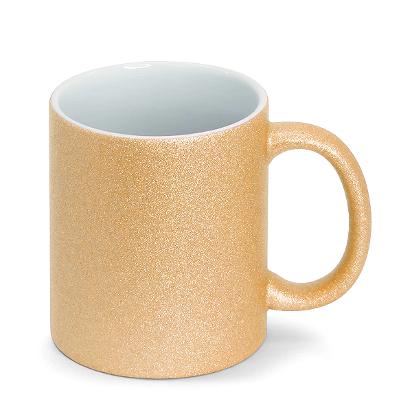 Caneca de Cerâmica Glitter Dourado para Sublimação | 325ml