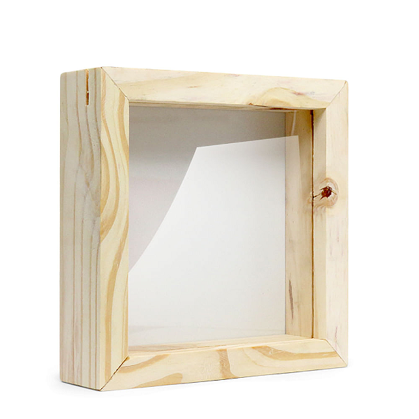Quadro Cofre Pinus 15x15cm com Placa MDF e Acrílico Cristal | Para Sublimação