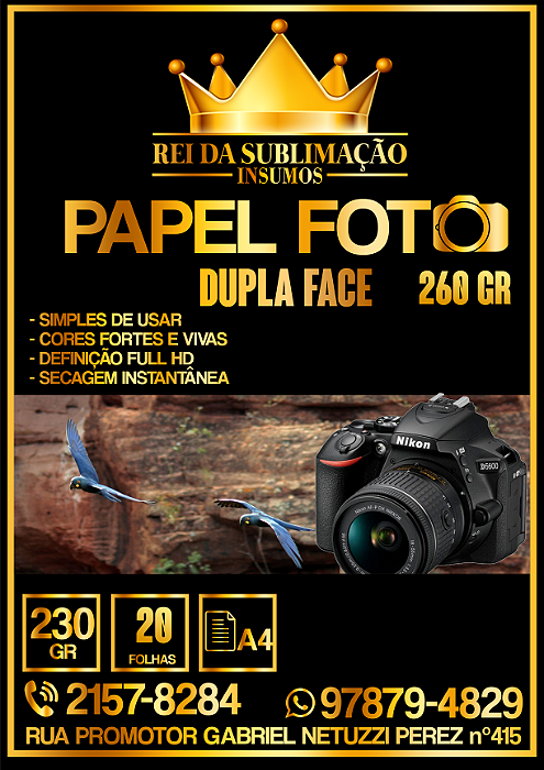 Papel Foto 260g Dupla Face | 20 Folhas | Para Impressão Corante