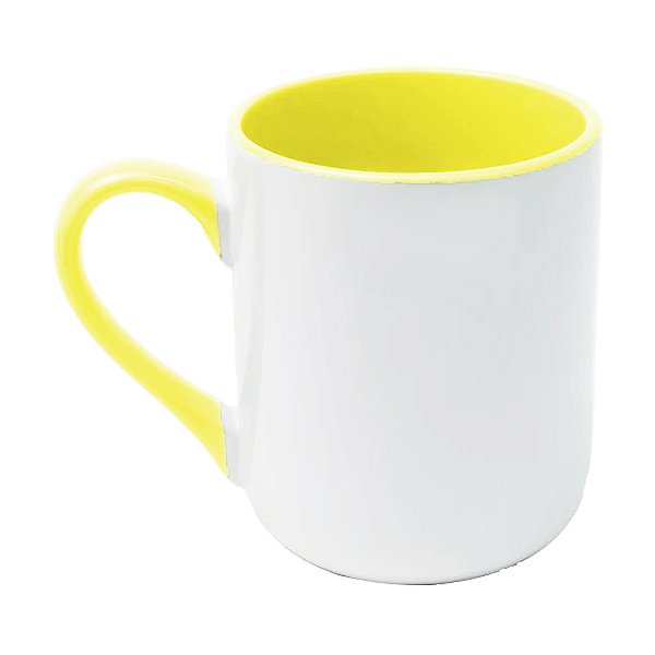 Caneca Cerâmica Imperial – Alça e Interior Amarela · 325ml