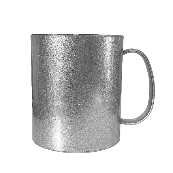 Caneca Polímero Glitter Prata- 325ml | Ideal para Sublimação