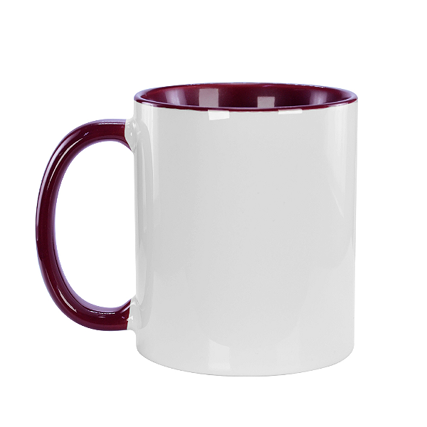 Caneca Branca com Alça Coração Vinho - Interior e Alça Colorida 325ml | Para Personalização/ Sublimação
