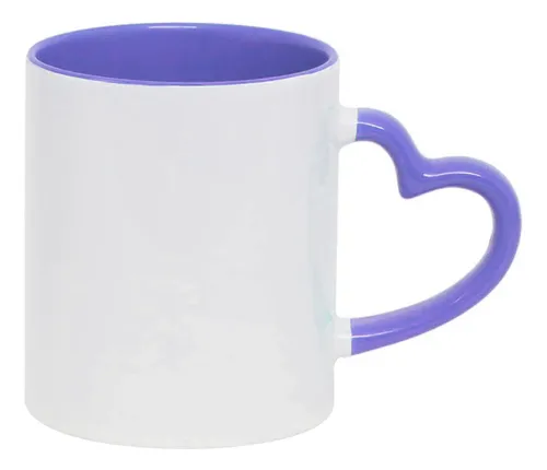 Caneca Branca com Alça Coração Azul Violeta - Interior e Alça Colorida 325ml | Para Personalização/ Sublimação
