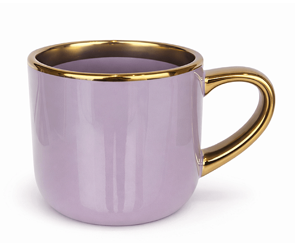 Caneca Cerâmica Imperial – Interna/Externa Lilas com Borda e Alça Ouro · 400ml