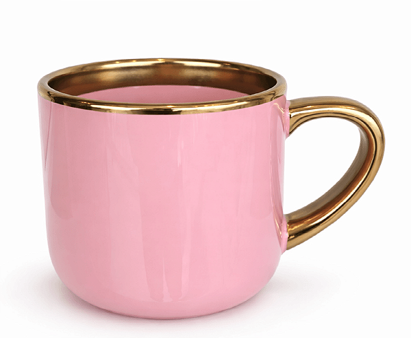 Caneca Cerâmica Imperial – Interna/Externa Rosa com Borda e Alça Ouro · 400ml