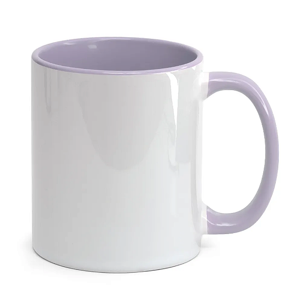 Caneca Branca Interior e Alça Lilás Para Sublimação 325ml - Importada