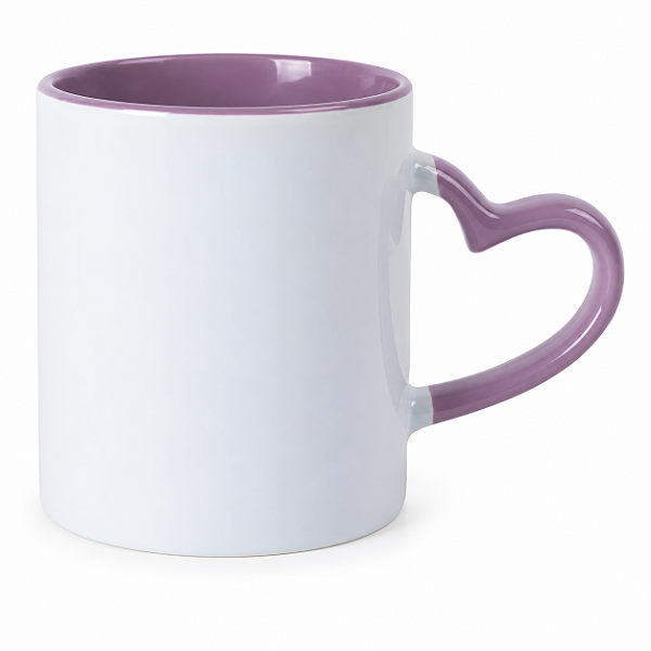 Caneca Alça Coração Lilás 325ml para Sublimação