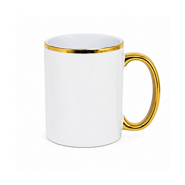 Caneca com Alça e Borda Dourada 440ml para Sublimação
