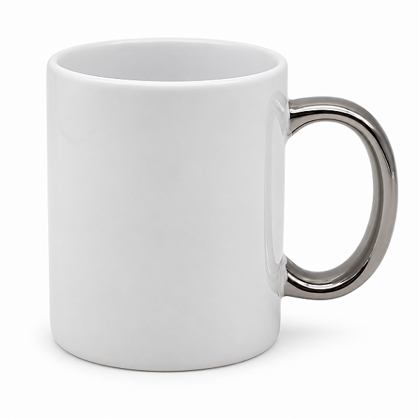 Caneca Cerâmica 325ml com Alça Prata para Sublimação