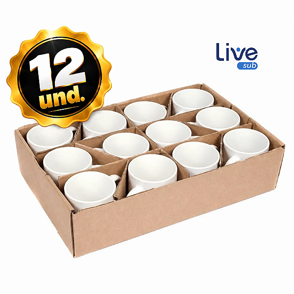 12 Canecas Live Brancas para Sublimação