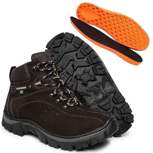 Bota Coturno Adventure Masculino Café em Couro Legítimo e Solado Costurado