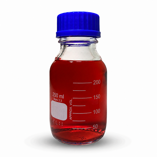 Frasco Reagente 250Ml Graduado Com Tampa Rosca Azul em Vidro Borosilicato